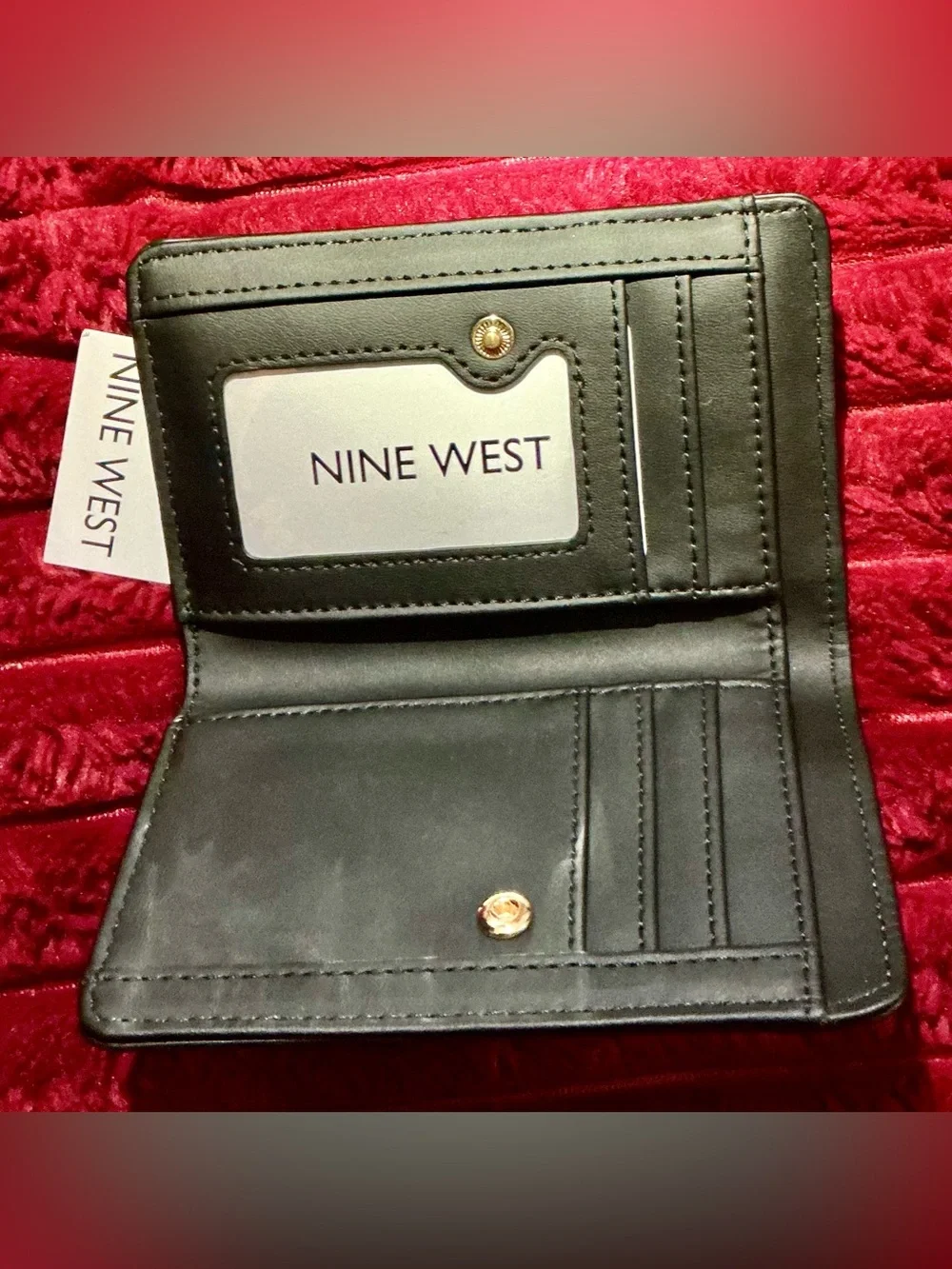 Nine West Black Textured Faux Leather Wallet with Gold Logo